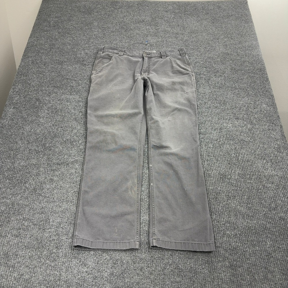 Carhartt Carpenter Pants Mens 34x32 Gray Canvas Relaxed Fit Utility Workwear